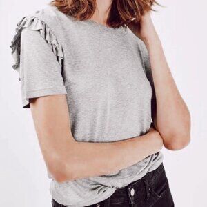 Topshop Ruffle Short Sleeve Tee Gray Sz 4